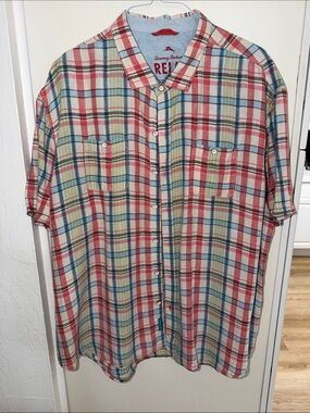 Tommy Bahama Relax Multicolor Plaid Short-Sleeve Button-Up Linen Blend 3XL